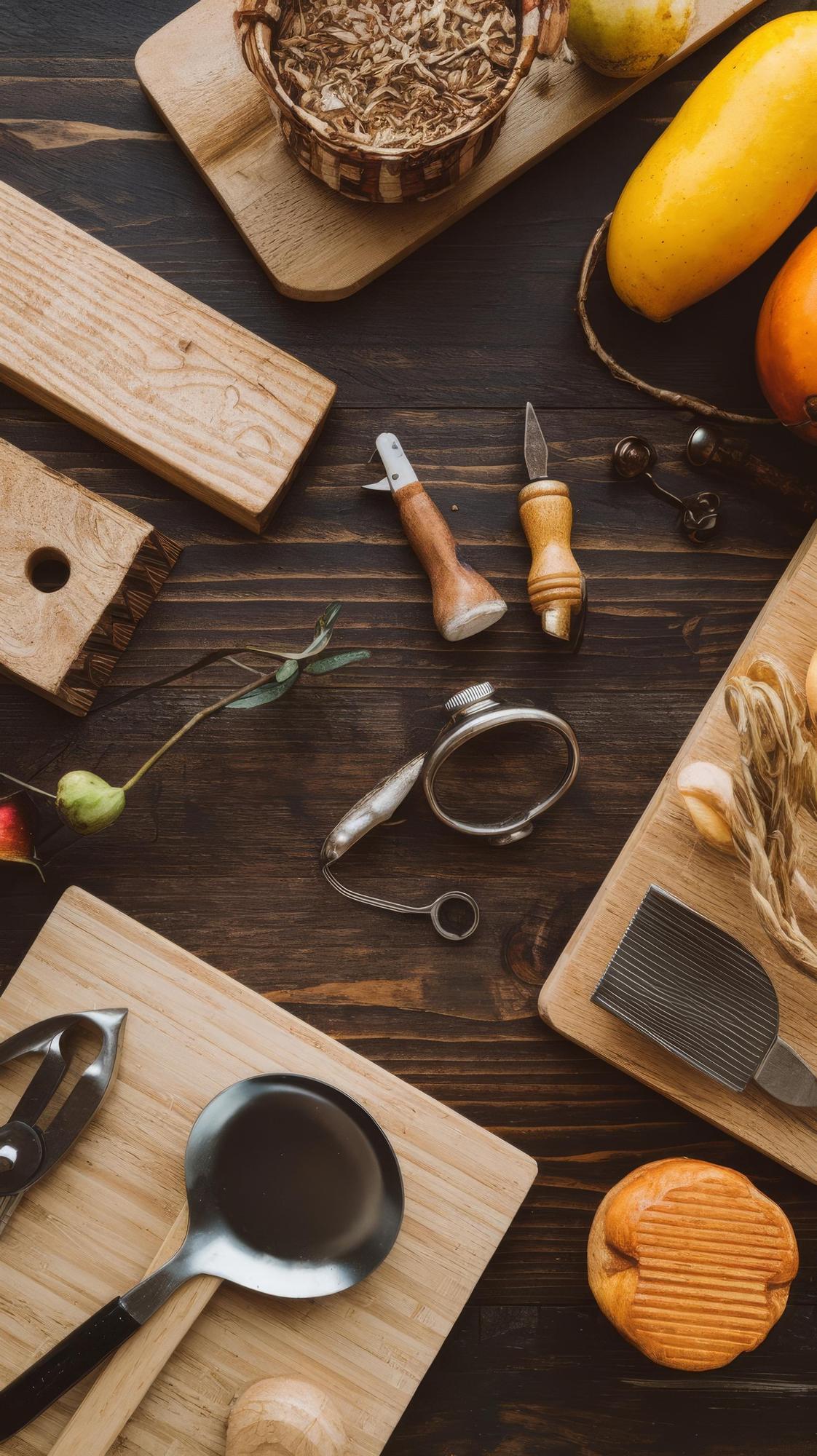 Workshop kitchen with ingredients and tools